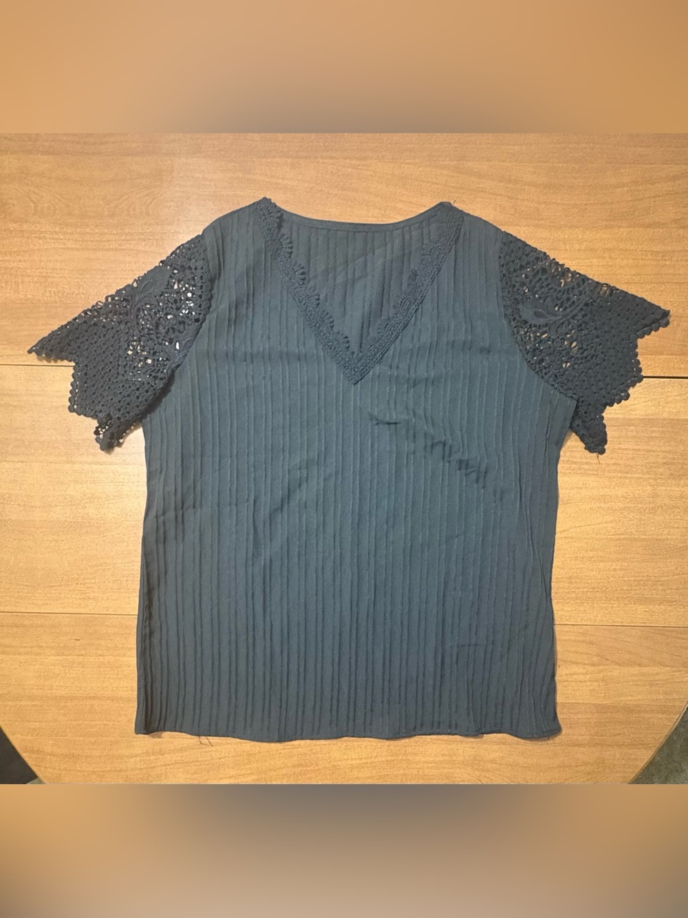 Women’s black V-Neck Crochet Sleeve Top